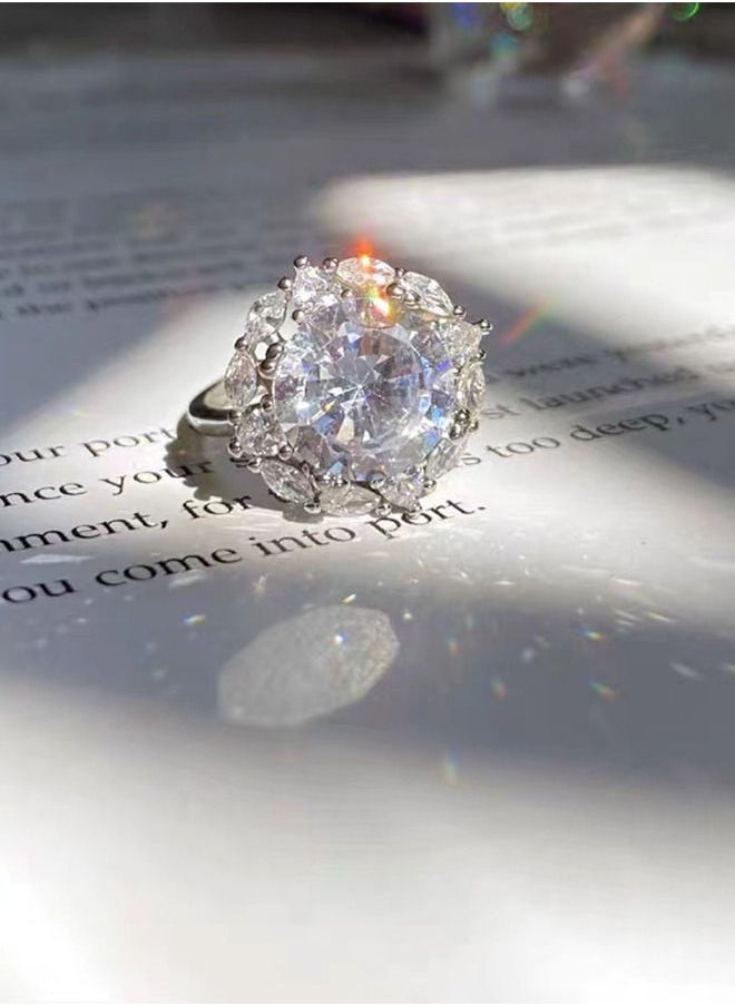 Depend - 5 Carat Simulated Diamond Silver Rings, Adjustable Moissanite Rings, Shiny Rhinestone ring, Sparkly Engagement Wedding Ring - Image 1