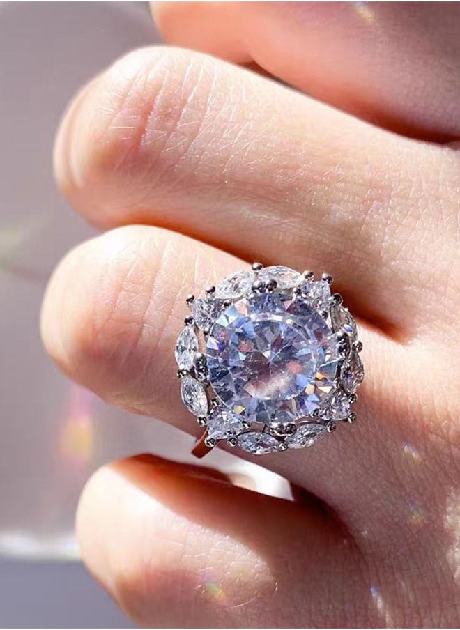 Depend - 5 Carat Simulated Diamond Silver Rings, Adjustable Moissanite Rings, Shiny Rhinestone ring, Sparkly Engagement Wedding Ring - Image 1