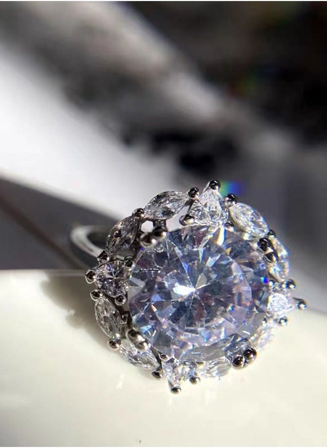 Depend - 5 Carat Simulated Diamond Silver Rings, Adjustable Moissanite Rings, Shiny Rhinestone ring, Sparkly Engagement Wedding Ring - Image 1