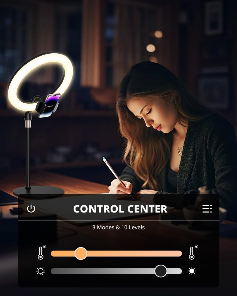 UBeesize 12" Desk Ring Light with Stand & Phone Holder - Adjustable Studio Light for Photography，Zoom Meetings, YouTube, TikTok, Live Streaming - Image 2