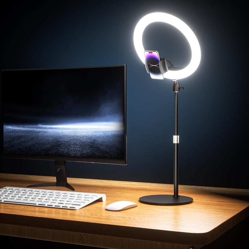 UBeesize 12" Desk Ring Light with Stand & Phone Holder - Adjustable Studio Light for Photography，Zoom Meetings, YouTube, TikTok, Live Streaming - Image 1