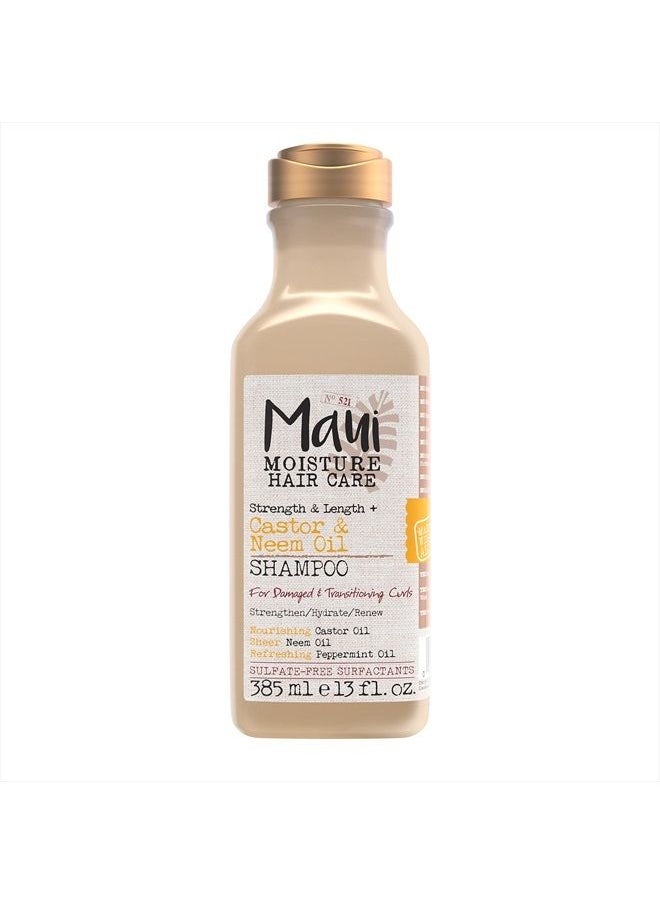 MAUI MOISTURE - Strength & Length + Castor & Neem Oil Shampoo, Curly Hair Product for Dry, Damaged Hair, 13 Fl Oz - Image 1