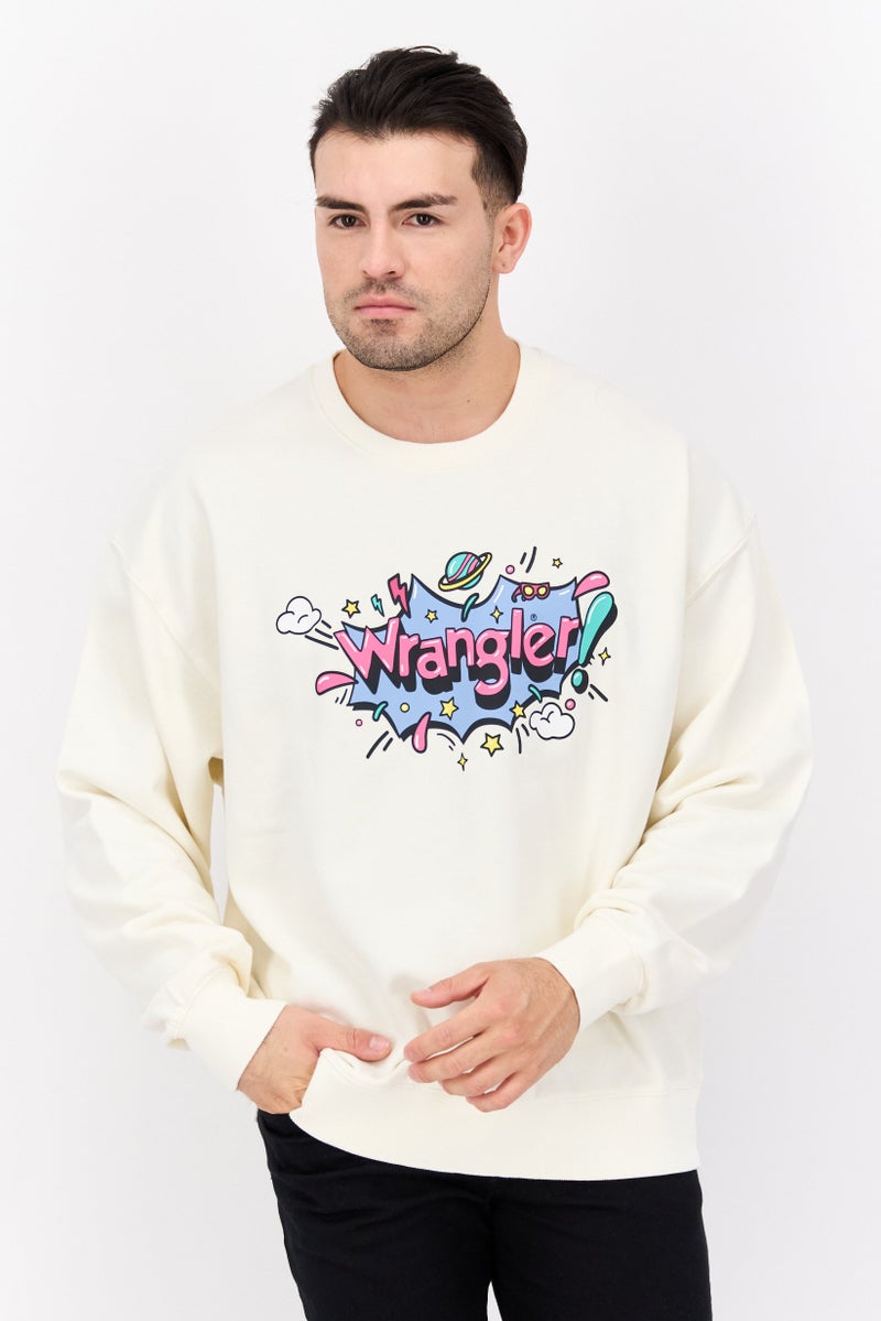 Wrangler Men Crew Neck Long Sleeve Graphic Sweatshirt, Off White Combo - Image 1
