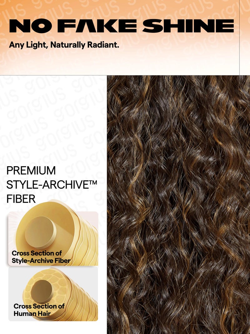 GORGIUS Curly Brown Wig Glueless Highlight Lace Front Wig Pre Plucked Middle Parted Synthetic Wig Upgraded with Premium Human-Hair-Like Fiber 20 Inch - Image 5