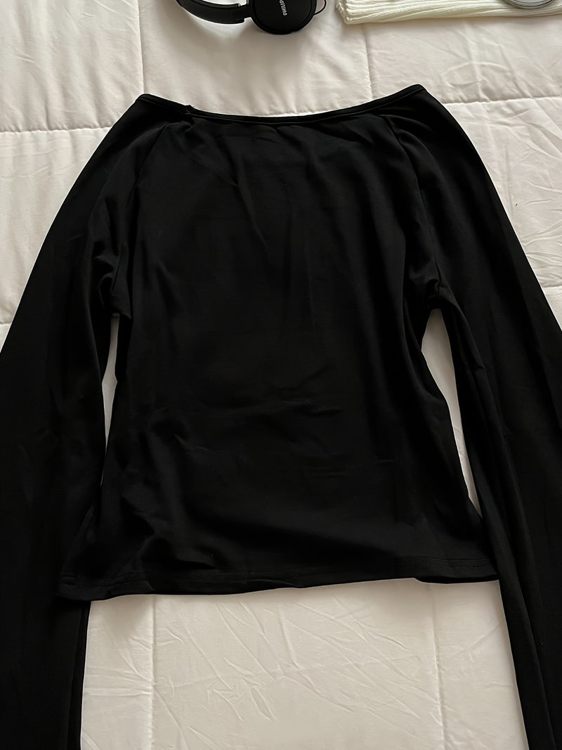 2025 Spring\u002FSummer Printed Long Sleeve T - Shirt - Black / S - Image 3