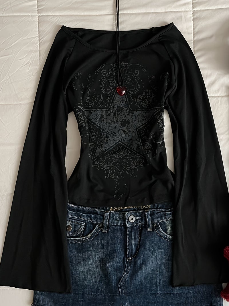2025 Spring\u002FSummer Printed Long Sleeve T - Shirt - Black / S - Image 2