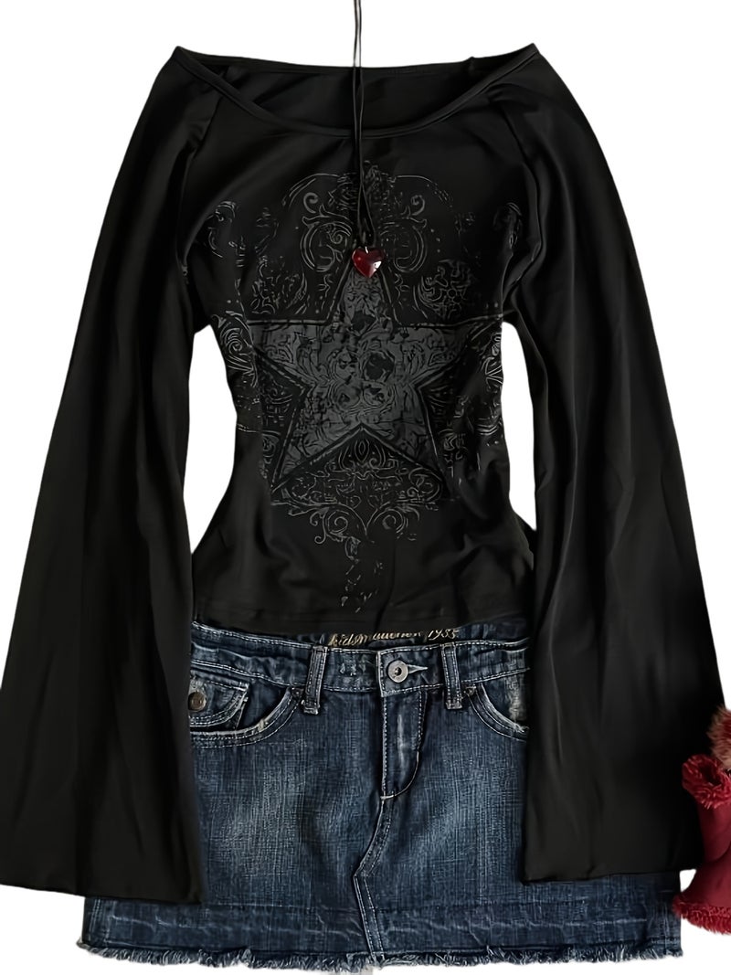 2025 Spring\u002FSummer Printed Long Sleeve T - Shirt - Black / S - Image 1