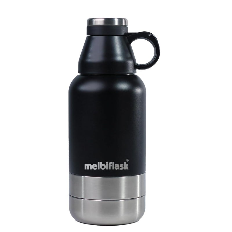 Melbify 3in1 Flask with Storage Bowls Vacuum Flask Melbiflask Water Bottle Thermosteel Insulated Flask 1 Litre HotCold WaterCoffeeTeaMilkSoupBest Flask for BabiesOfficeTravel