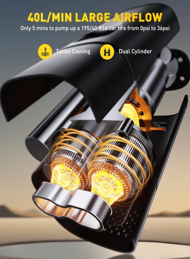 AUXITO A502 Portable Air Compressor - Tire Inflator for Car, Truck, Bike, Motorcycle with Digital Tire Pressure Gauge & LED Light - Image 2