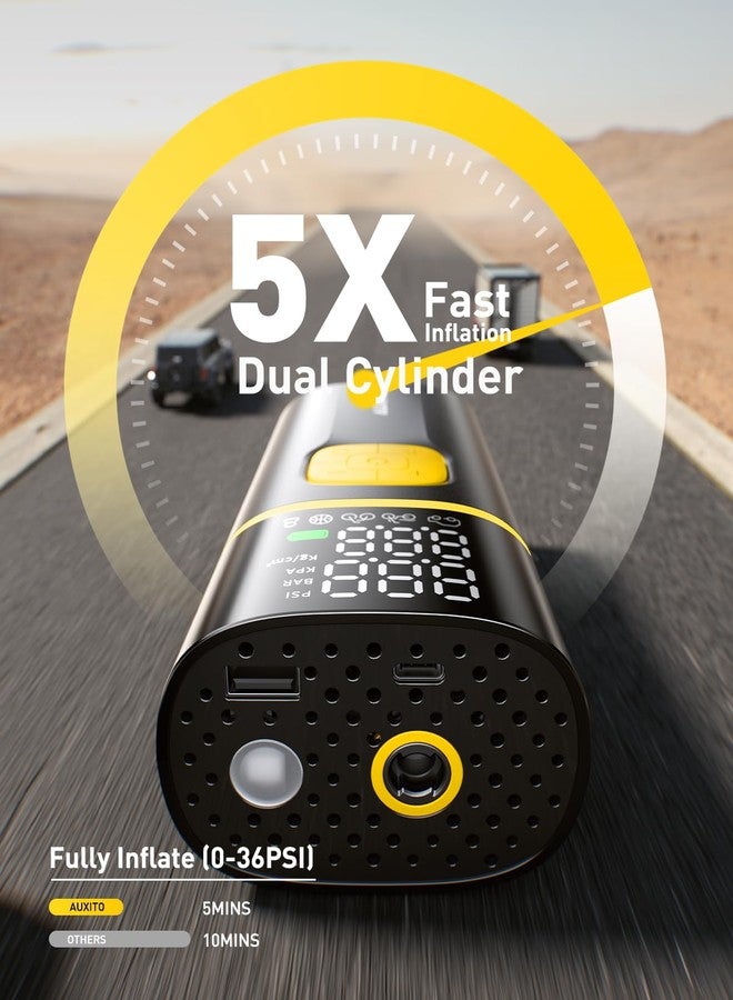AUXITO A502 Portable Air Compressor - Tire Inflator for Car, Truck, Bike, Motorcycle with Digital Tire Pressure Gauge & LED Light - Image 3