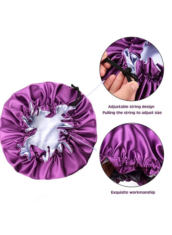 sent hair Ent Hair Mommy And Me Bonnet Set Satin Bonnet Sleep Cap Adjustable Hair Bonnet For Women And Baby Kids Toddler (03 Years Old) Curly Hair Cap Double Layer (Purple/Blue)  - Image 4