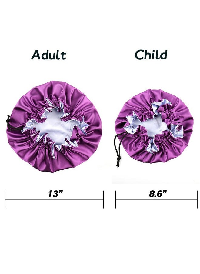 sent hair Ent Hair Mommy And Me Bonnet Set Satin Bonnet Sleep Cap Adjustable Hair Bonnet For Women And Baby Kids Toddler (03 Years Old) Curly Hair Cap Double Layer (Purple/Blue)  - Image 5