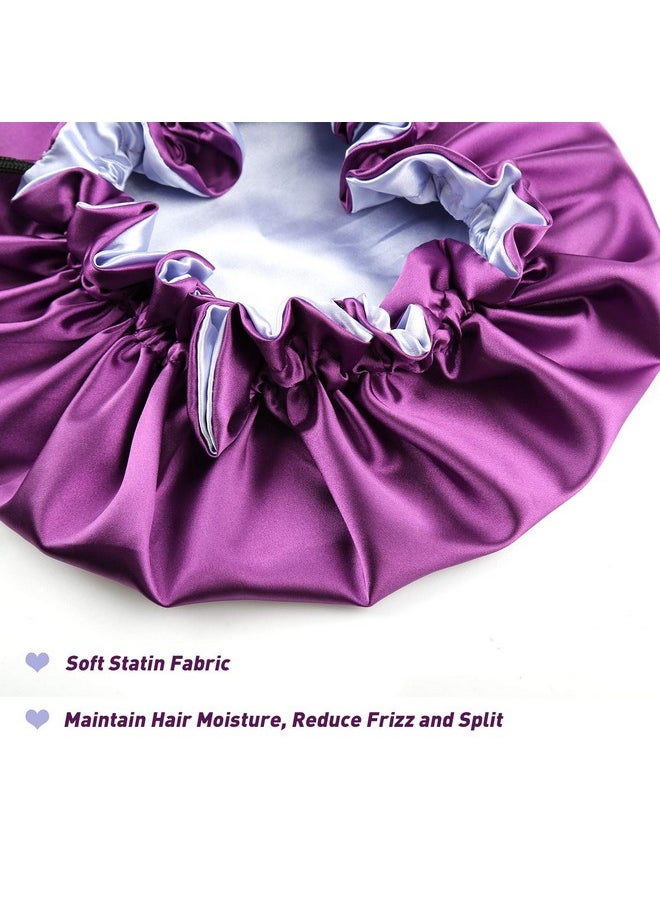 sent hair - Ent Hair Mommy And Me Bonnet Set Satin Bonnet Sleep Cap Adjustable Hair Bonnet For Women And Baby Kids Toddler (03 Years Old) Curly Hair Cap Double Layer (Purple/Blue) - Image 1