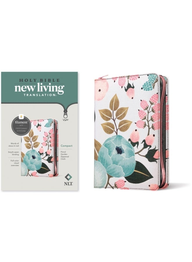 NLT Compact Zipper Bible, Filament Enabled Edition (Red Letter, Cloth, Floral Garden) 