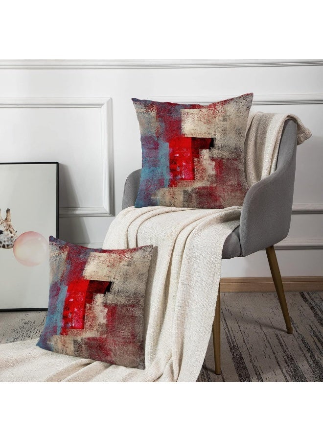 Emvency Set of 2 Red Brown and Gray Throw Pillow Covers Modern Abstract Painting Decorative Pillow Cases Home Decor Standard Square 16x16 Inches Pillowcases - Image 2