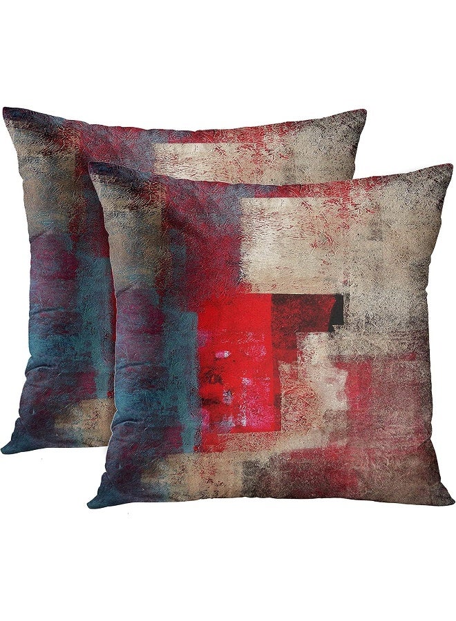 Emvency Set of 2 Red Brown and Gray Throw Pillow Covers Modern Abstract Painting Decorative Pillow Cases Home Decor Standard Square 16x16 Inches Pillowcases - Image 1