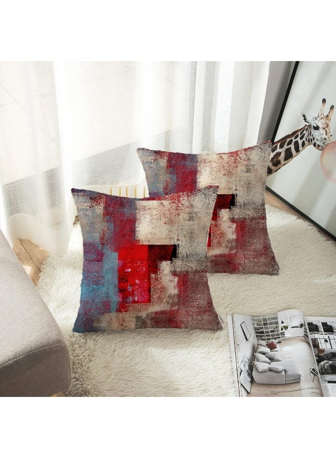 Emvency Set of 2 Red Brown and Gray Throw Pillow Covers Modern Abstract Painting Decorative Pillow Cases Home Decor Standard Square 16x16 Inches Pillowcases - Image 3