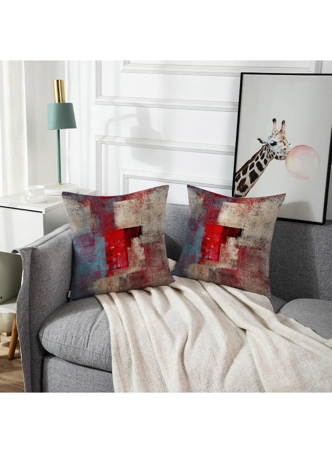 Emvency Set of 2 Red Brown and Gray Throw Pillow Covers Modern Abstract Painting Decorative Pillow Cases Home Decor Standard Square 16x16 Inches Pillowcases - Image 5