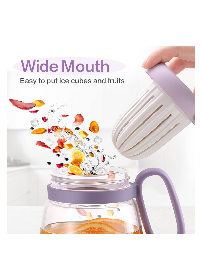 KASTWAVE Tumbler with Lid and Straw, 29oz Lced Coffee Cup Reusable, Wide Mouth Smoothie Cup, Glass Water Bottles with Handle, Tea Infuser and Cartoon Straw Cover (Purple) - Image 4