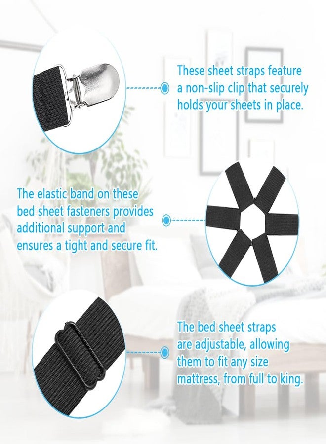 Ranjaner Sheet Fastener Kit with 6 Way Cross Sheet Clips and Non Slip Clip Adjustable Elastic Bed Sheet Holder Straps Fitted Sheet Suspenders Grippers for Round and Square Mattresses(Black) - Image 3