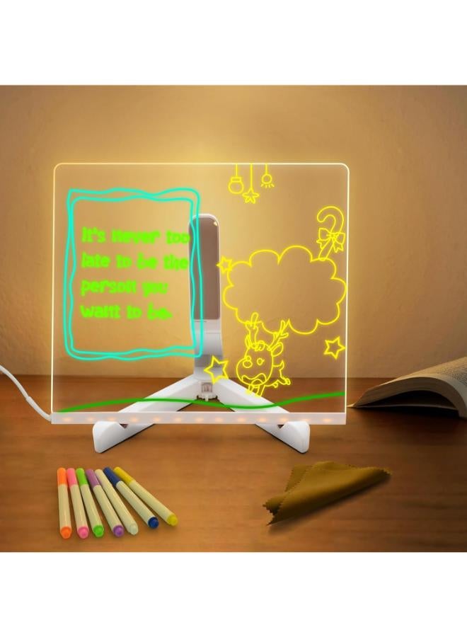 لوحة رسائل مضيئة بتقنية LED من Eucomir مع 7 أقلام ملونة وحامل، لوحة مذكرات أكريليك قابلة للمسح الجاف مقاس 20 × 20 سم للمنزل والمدرسة والمكتب - Image 5