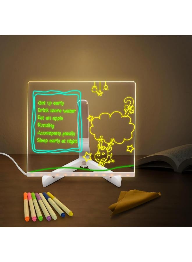 لوحة رسائل مضيئة بتقنية LED من Eucomir مع 7 أقلام ملونة وحامل، لوحة مذكرات أكريليك قابلة للمسح الجاف مقاس 20 × 20 سم للمنزل والمدرسة والمكتب - Image 2