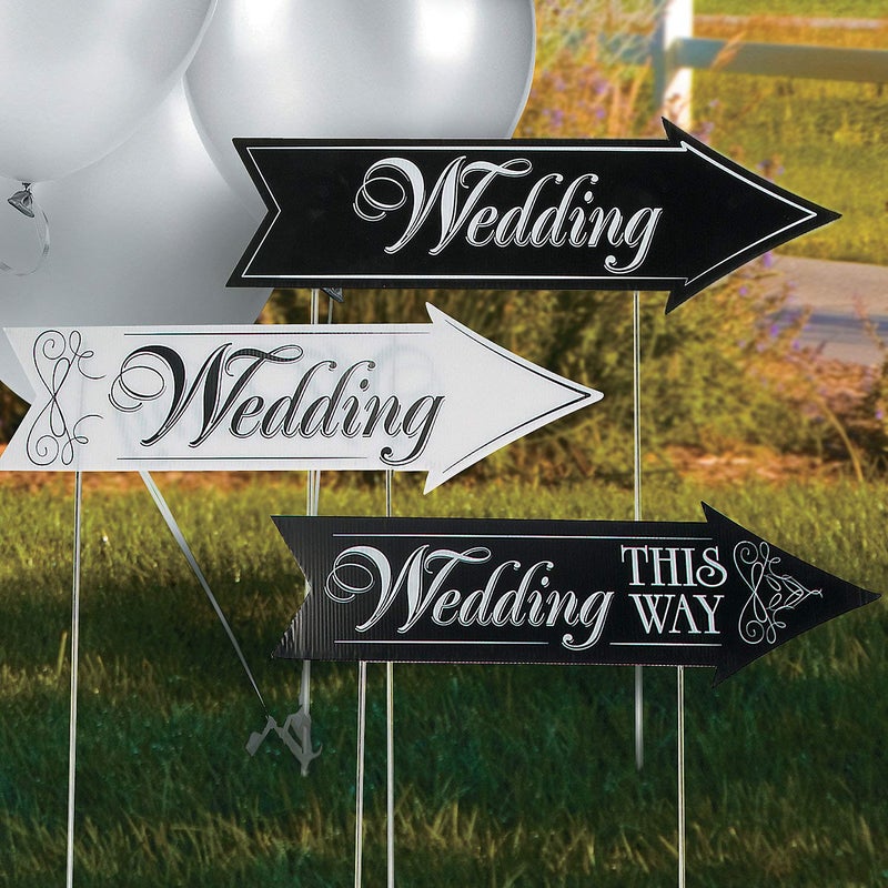 Fun Express Black  White Plastic Wedding Road Sign Kit  22 x 7 Pack of 3  Perfect for Guiding Guests  Venue Decorations