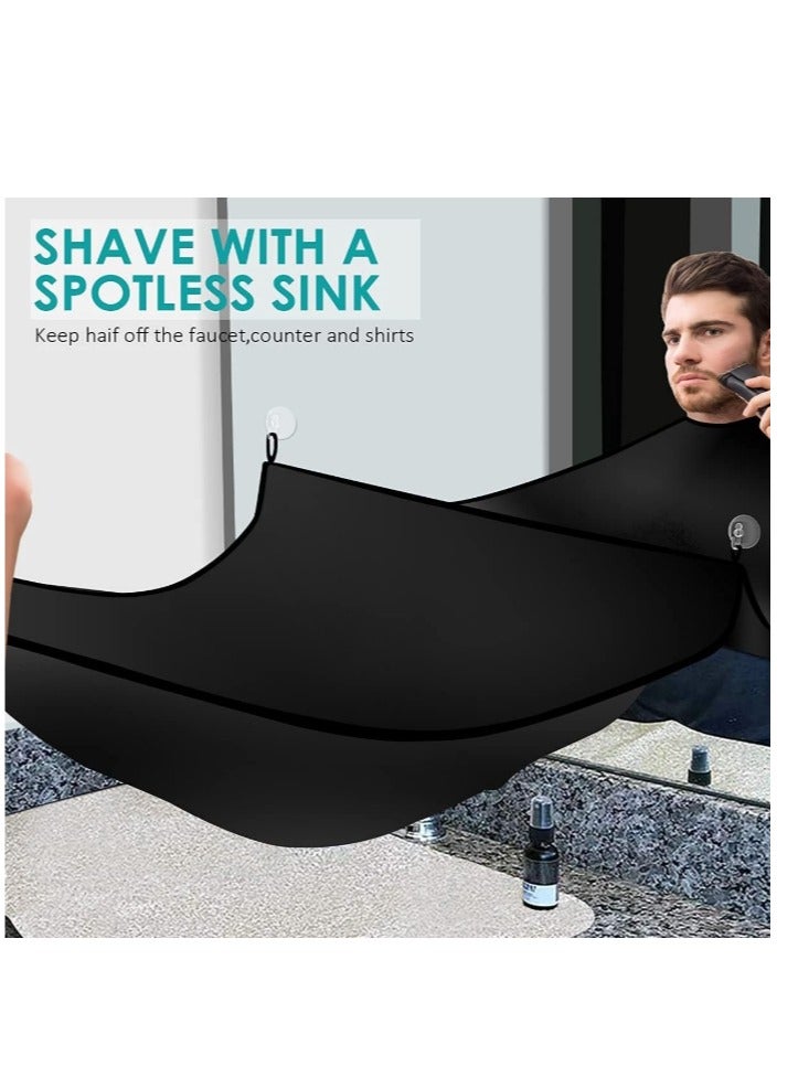 Beard Bib, Portable Beard Apron For Men, Beard Hair Catcher For Shaving Waterproof and Non-Stick Beard Cape Grooming Cloth Black