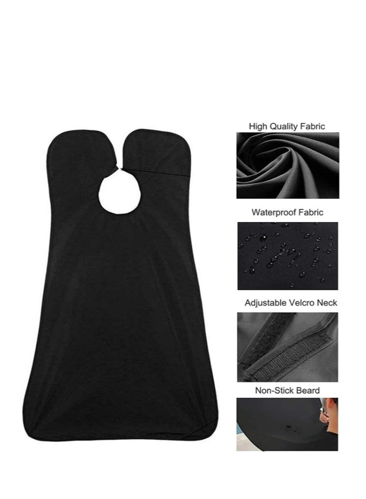 Beard Bib, Portable Beard Apron For Men, Beard Hair Catcher For Shaving Waterproof and Non-Stick Beard Cape Grooming Cloth Black