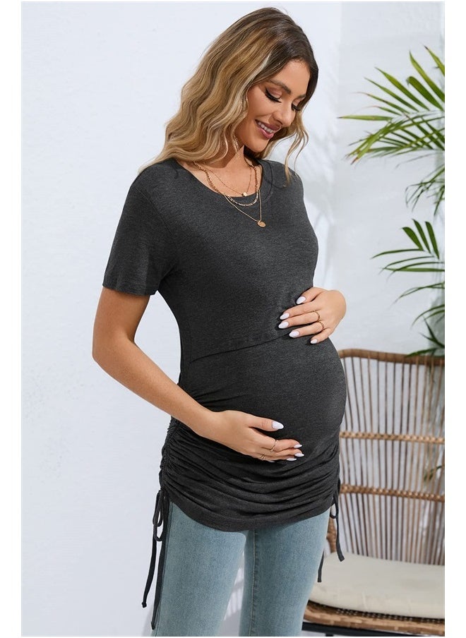 Sosolism - 4 in 1 Women's Maternity Nursing T-Shirt Dress for Breastfeeding Solid Short Sleeve Top - Image 1