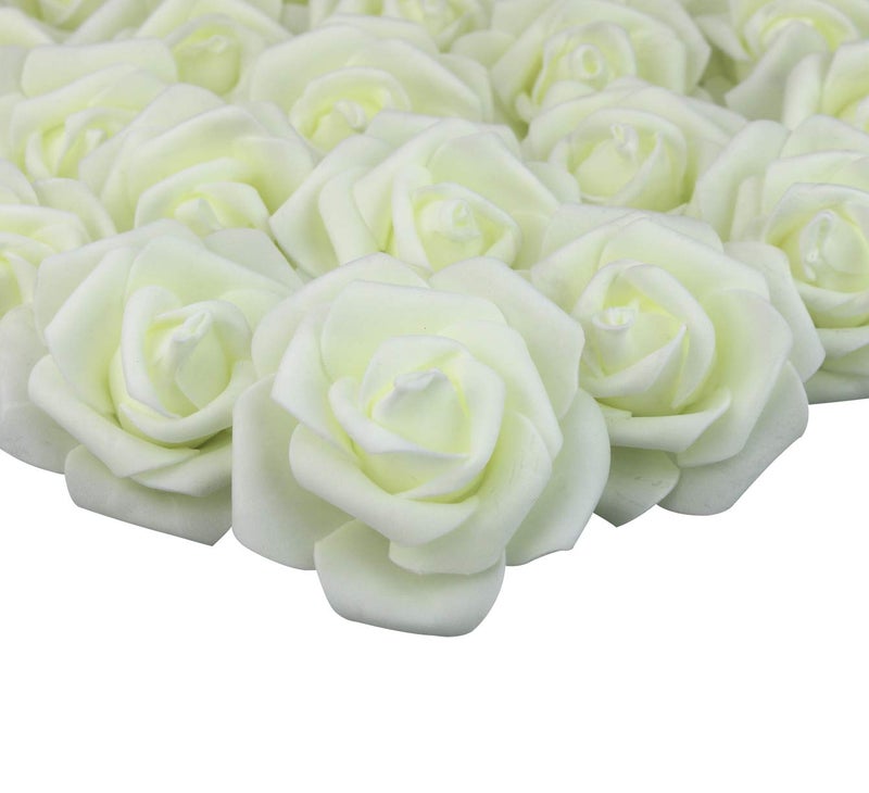 Lightingsky 3 x 16 x 3 inches 100pcs DIY Real Touch 3D Artificial Foam Rose Head Without Stem for Wedding Party Home Decoration Milky