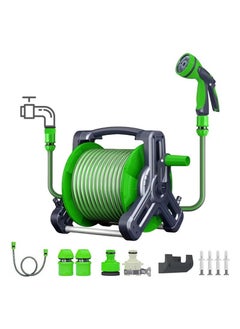 XiuWoo Garden Hose Reel Set, 22M Wall Mount Water Hose Reel with Nozzle, for Garden Watering and Car Washing  - Image 1