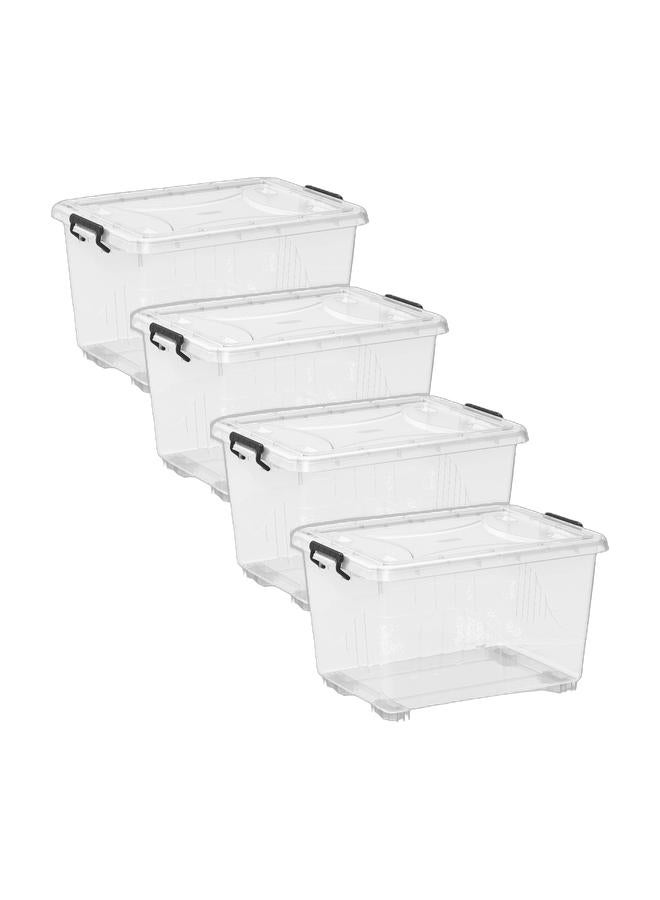 Cosmoplast صندوق تخزين بلاستيكي شفاف سعة 55 لتر مع عجلات وغطاء قابل للقفل (عبوة من 4) - Image 1