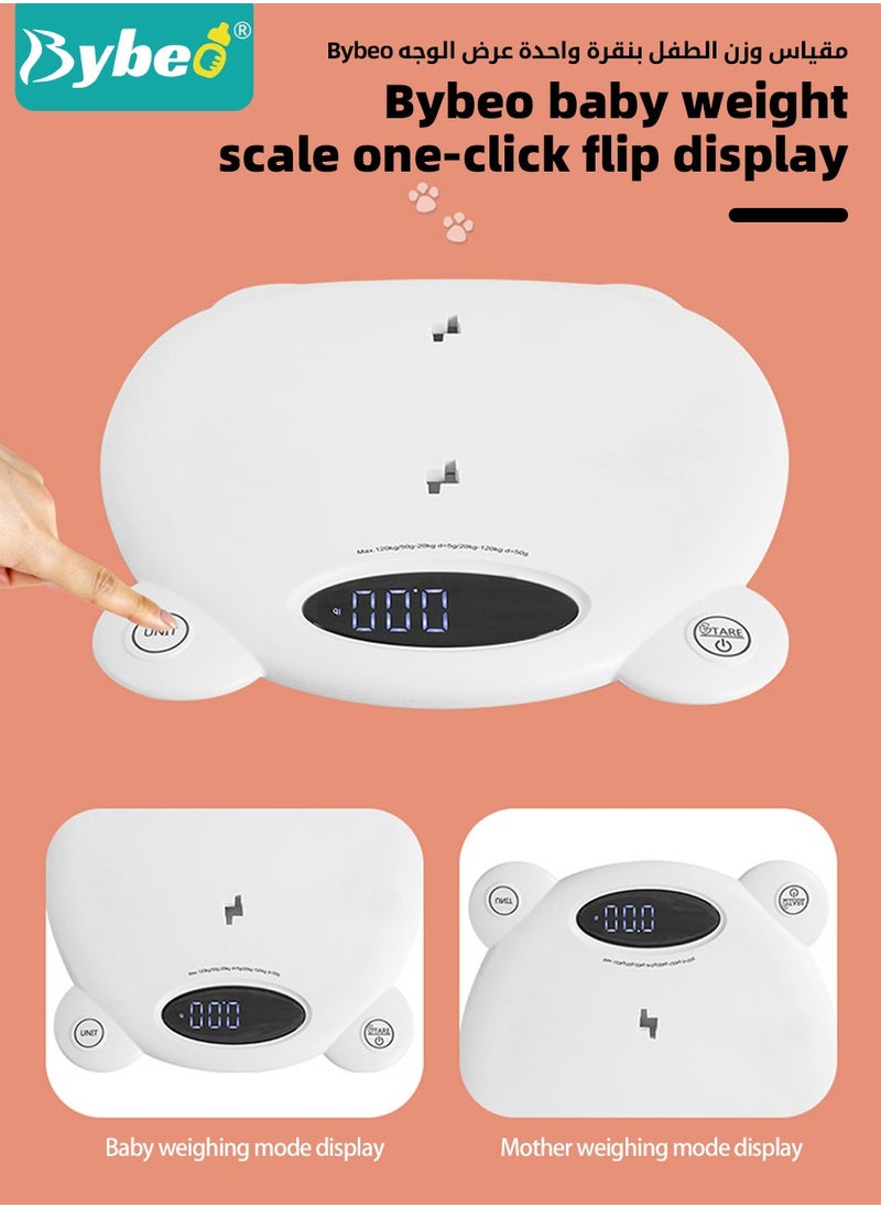 Bybeo - Baby Scale, Multifunctional Weight Scale For Infants, Digital Scale For Adults, Toddlers and Kids, Pet Scale for Puppy, Cat, With Measuring Ruler， Perspectives Switch, LED Screen, Up to 120kg - Image 1