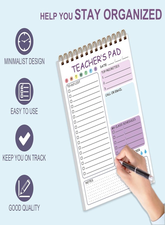 Tuun Fuplan Teacher Notepad - Teacher Appreciation Gifts with 50 Sheets, Daily To Do List Notepad, Spiral Checklist Notebook Organizer for Teachers Woman Man Notes Task Appointment, 5.8'' x 8.3'', Purple - Image 3