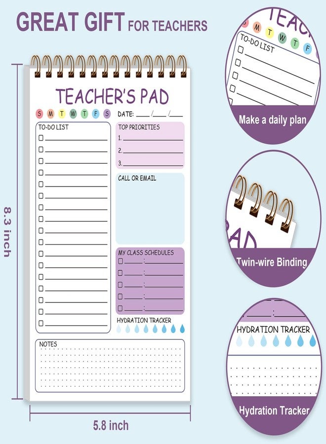 Tuun Fuplan Teacher Notepad - Teacher Appreciation Gifts with 50 Sheets, Daily To Do List Notepad, Spiral Checklist Notebook Organizer for Teachers Woman Man Notes Task Appointment, 5.8'' x 8.3'', Purple - Image 2