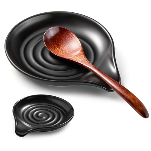 Gencywe Spoon Rest for Stove Top, 6.1" Large Ceramic Spoon Holder for Kitchen Counter Decor, Heat-Resistant Cooking Utensil Rest, Coffee Spoon Holder, Black Kitchen Spoon Rest for Spoon Ladle Spatula - Image 1