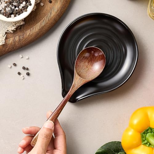 Gencywe Spoon Rest for Stove Top, 6.1" Large Ceramic Spoon Holder for Kitchen Counter Decor, Heat-Resistant Cooking Utensil Rest, Coffee Spoon Holder, Black Kitchen Spoon Rest for Spoon Ladle Spatula - Image 5