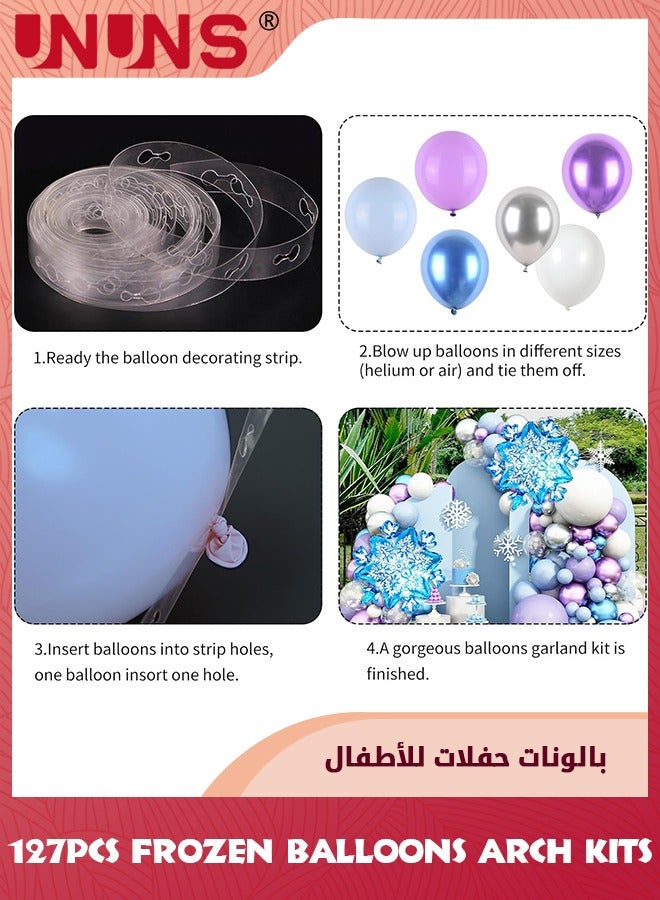 UNUNS Frozen Birthday Party Supplies,127Pcs Winter Snowflake Balloon Garland Arch Kit,Frozen Wonderland Party Supplies,Snowflake Blue Purple Latex Foil Balloon Set,Princess Girl Frozen Theme Party Decor - Image 3