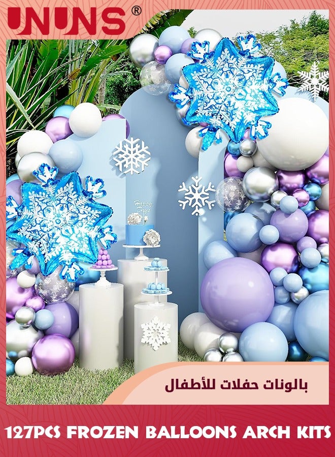 UNUNS Frozen Birthday Party Supplies,127Pcs Winter Snowflake Balloon Garland Arch Kit,Frozen Wonderland Party Supplies,Snowflake Blue Purple Latex Foil Balloon Set,Princess Girl Frozen Theme Party Decor - Image 1