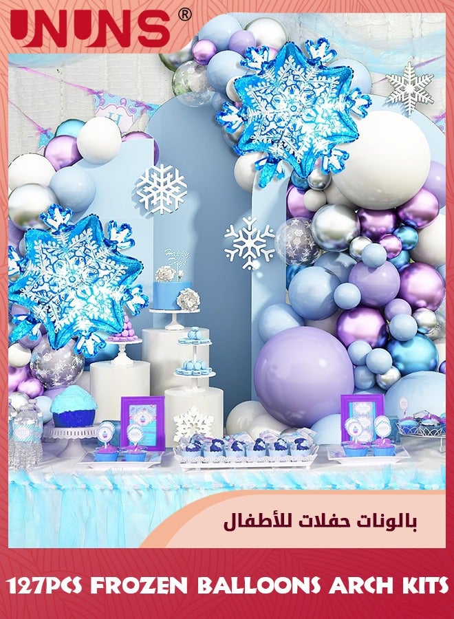 UNUNS Frozen Birthday Party Supplies,127Pcs Winter Snowflake Balloon Garland Arch Kit,Frozen Wonderland Party Supplies,Snowflake Blue Purple Latex Foil Balloon Set,Princess Girl Frozen Theme Party Decor - Image 4