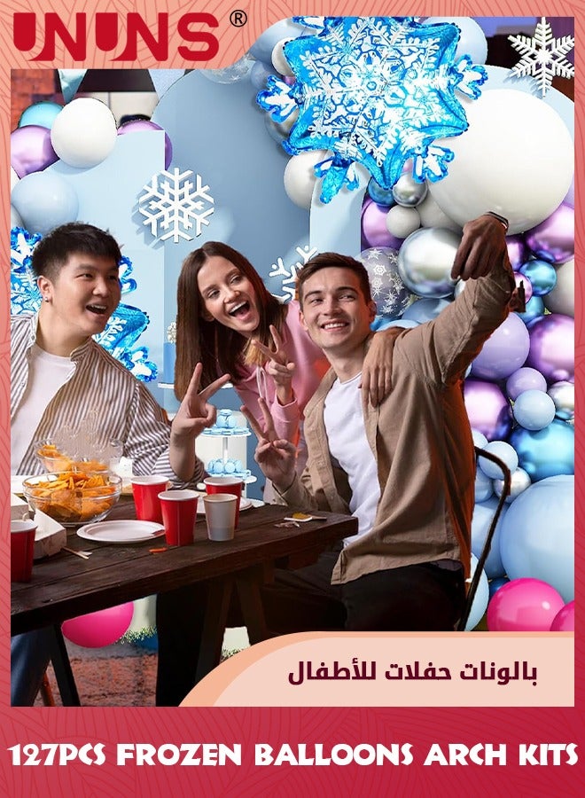 UNUNS Frozen Birthday Party Supplies,127Pcs Winter Snowflake Balloon Garland Arch Kit,Frozen Wonderland Party Supplies,Snowflake Blue Purple Latex Foil Balloon Set,Princess Girl Frozen Theme Party Decor - Image 5