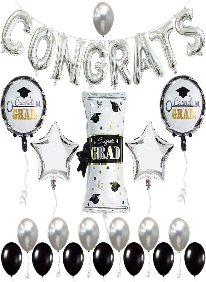 KATCHON - KatchOn, Silver Congrats Balloons Set - Big 28 Inch, Pack of 27 | Graduation Balloons for Black and Silver Graduation Decorations 2024 | Congratulations Balloons, Graduation Decorations Class of 2024 - Image 1