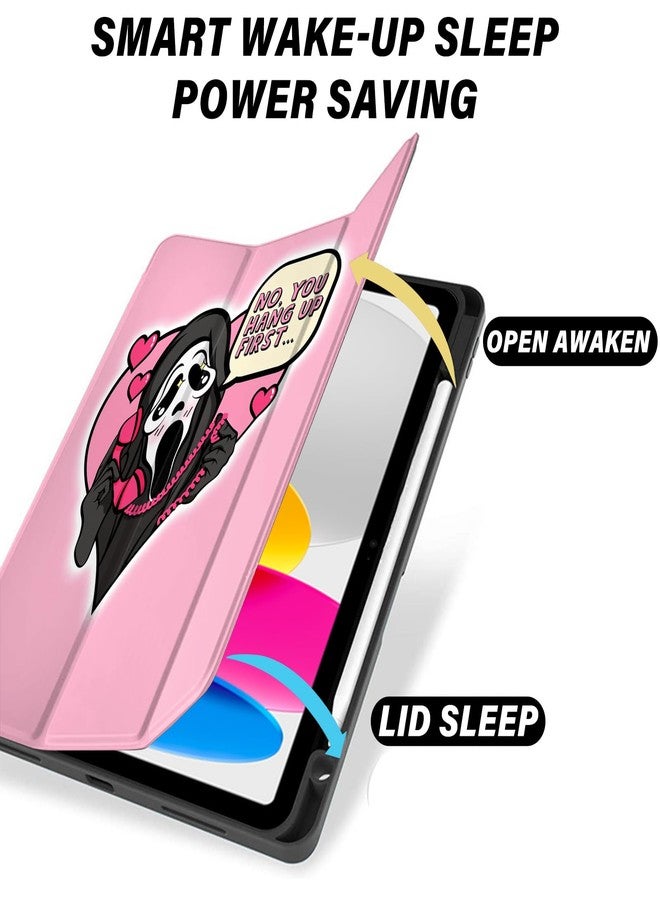 Cabreche Compatible with iPad (A16) 11th Generation 11 Inch 2025,Compatible with 10th Generation Case 2022 Compatible with iPad 10.9 Inch Case Pencil Holder Soft Women Girls Cute-Pink Skull Skeleton - Image 3