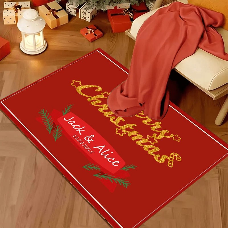 سجادة عيد الميلاد المخصصة بتصميم خاص 80 × 120 سم، باللون الأحمر والنص الذهبي المخصص - Image 5