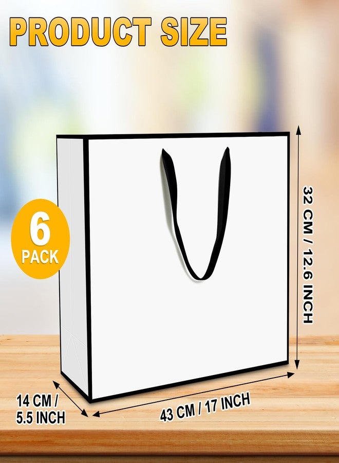 Xloey White and Black Gift Bags,6Pcs 17"x5.5"x12.6" Large Gift Bags with Handles,Kraft Paper Shopping Bags with Ribbon Handles,Gift Wrap Bags for Wedding,Birthday,Christmas,Anniversary - Image 2