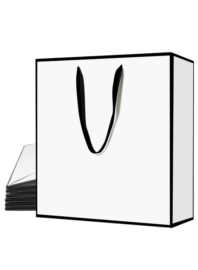 Xloey White and Black Gift Bags,6Pcs 17"x5.5"x12.6" Large Gift Bags with Handles,Kraft Paper Shopping Bags with Ribbon Handles,Gift Wrap Bags for Wedding,Birthday,Christmas,Anniversary - Image 1