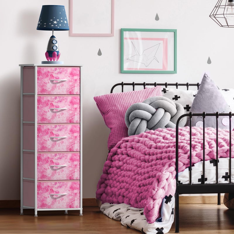 Sorbus Fabric Dresser for Kids Bedroom - Chest of 5 Drawers, Tall Storage Tower, Clothing Organizer, for Closet, for Playroom, for Nursery, Steel Frame, Fabric Bins - Wood Handle (Tie-dye Pink) - Image 2
