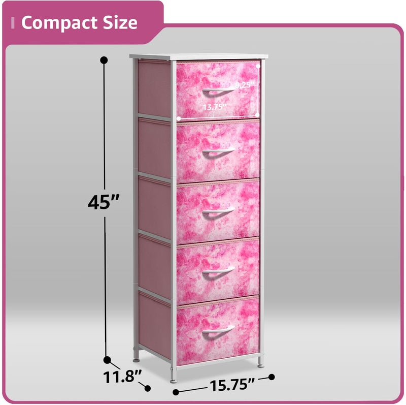 Sorbus Fabric Dresser for Kids Bedroom - Chest of 5 Drawers, Tall Storage Tower, Clothing Organizer, for Closet, for Playroom, for Nursery, Steel Frame, Fabric Bins - Wood Handle (Tie-dye Pink) - Image 4