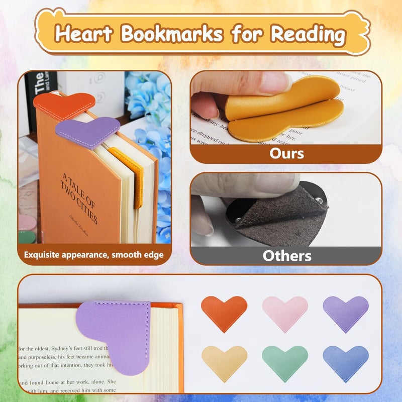 Kinsound 6pcs Leather Heart Bookmarks for Reading Women, Cute Corner Page Book Marks for Teachers Students Book Lovers, Reading Accessories Gifts for Book Lovers - Image 3